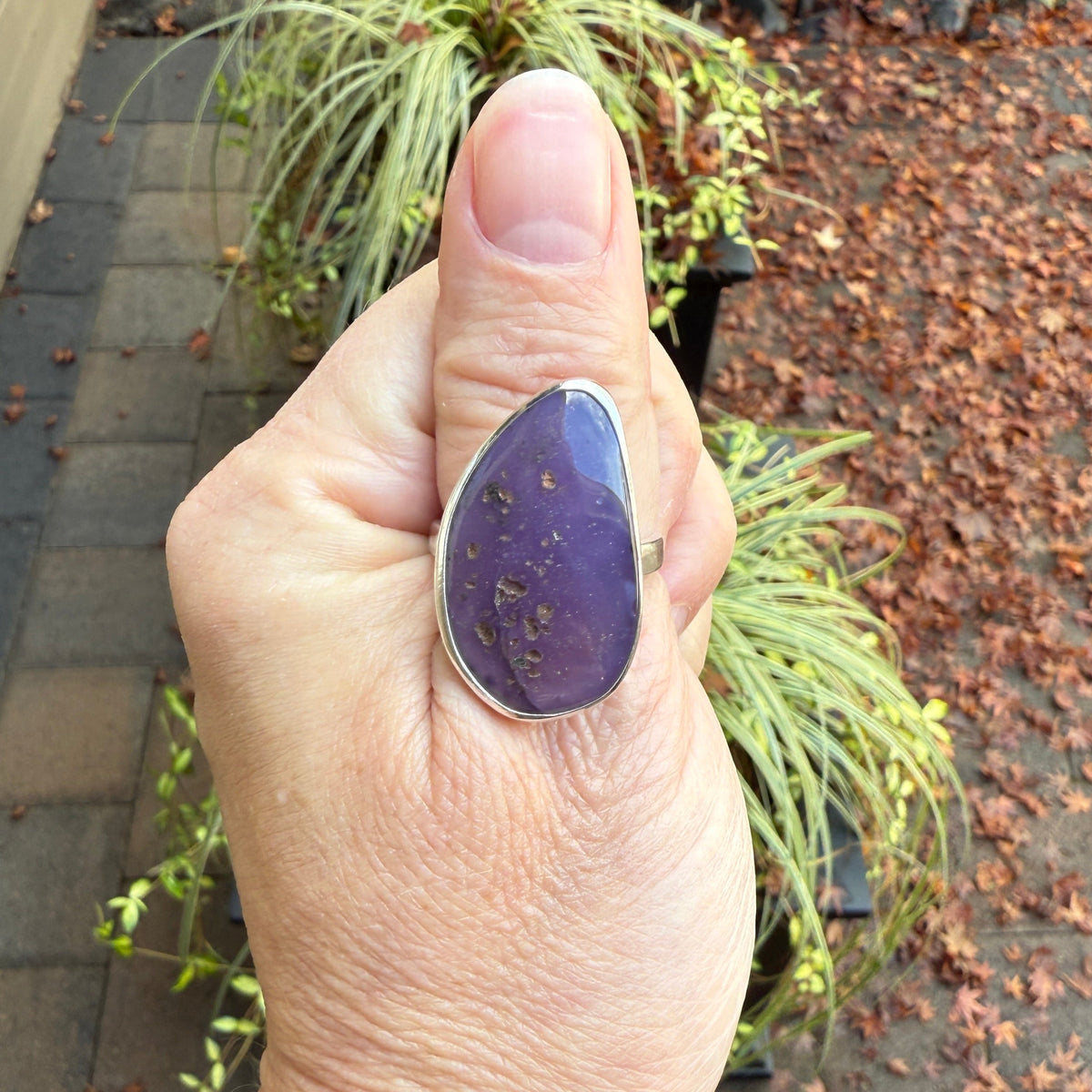 Oregon Holley Blue Agate Statement Ring Size 12 | PNW Gemstone | Handmade Sterling Silver
