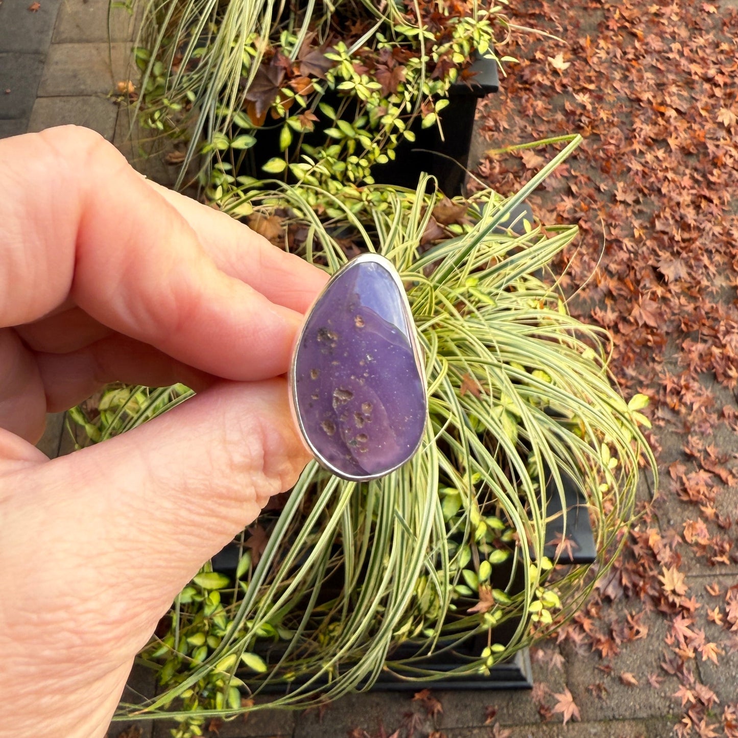 Oregon Holley Blue Agate Statement Ring Size 12 | PNW Gemstone | Handmade Sterling Silver
