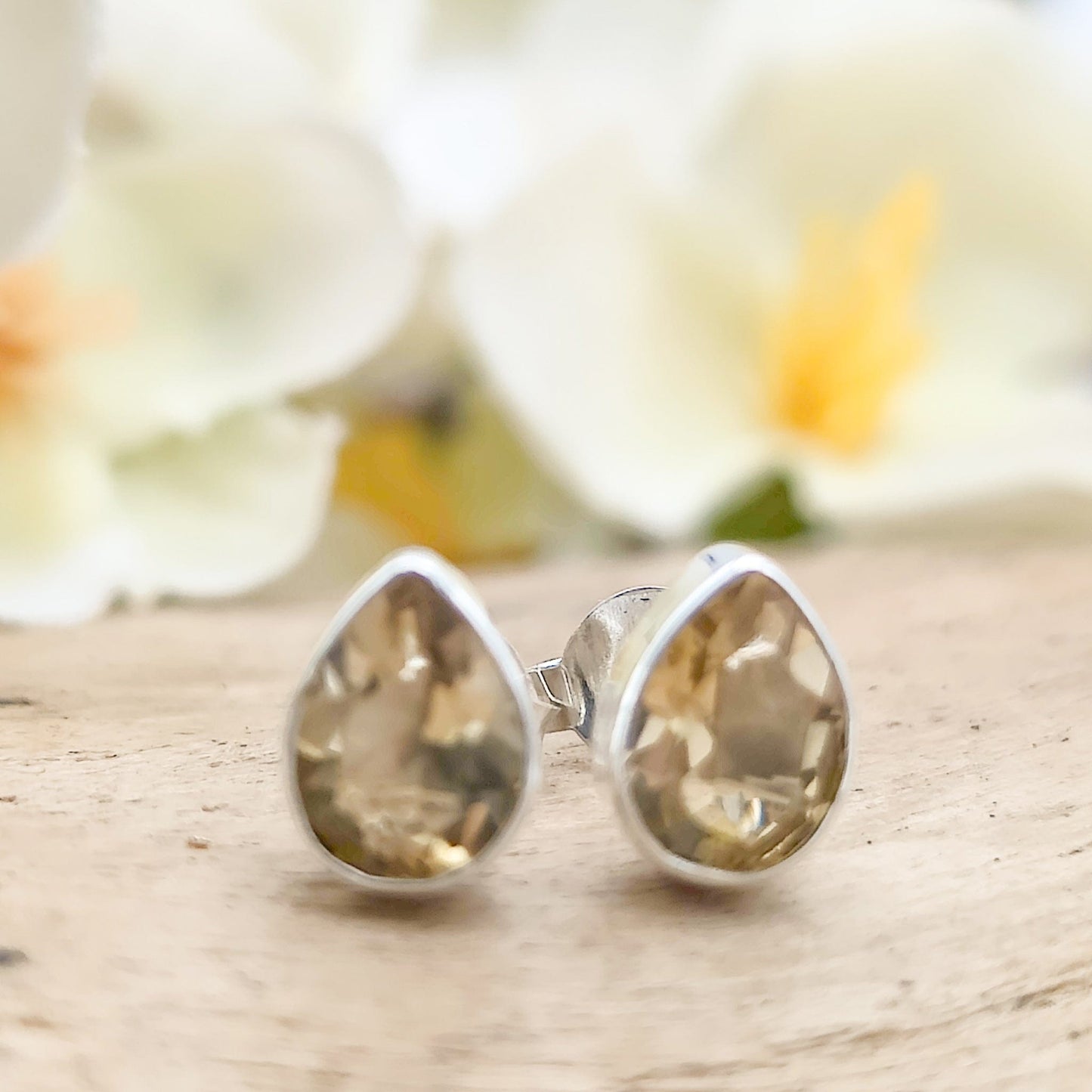 Citrine Earrings | Stud Teardrop | Scorpio Birthstone | Sterling Silver
