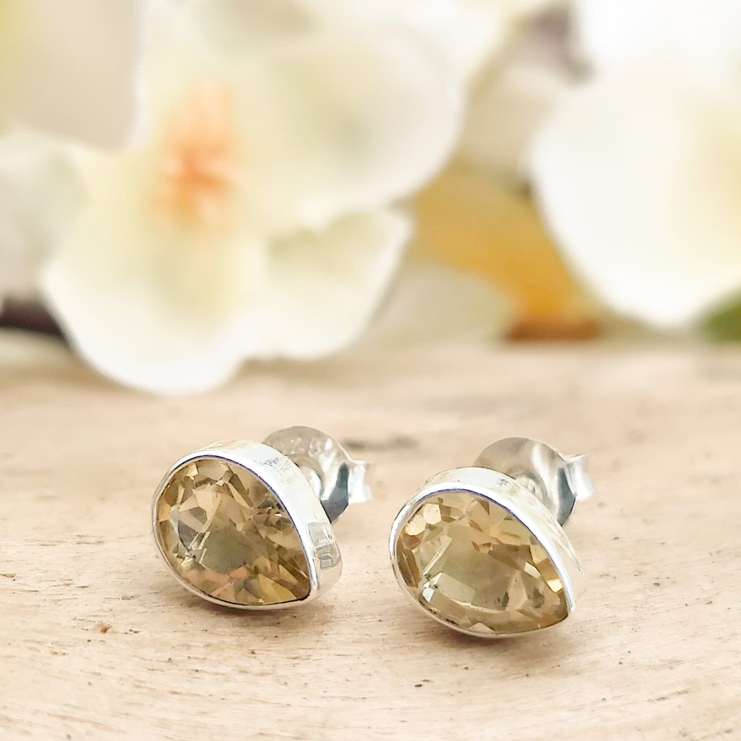 Citrine Earrings | Stud Teardrop | Scorpio Birthstone | Sterling Silver