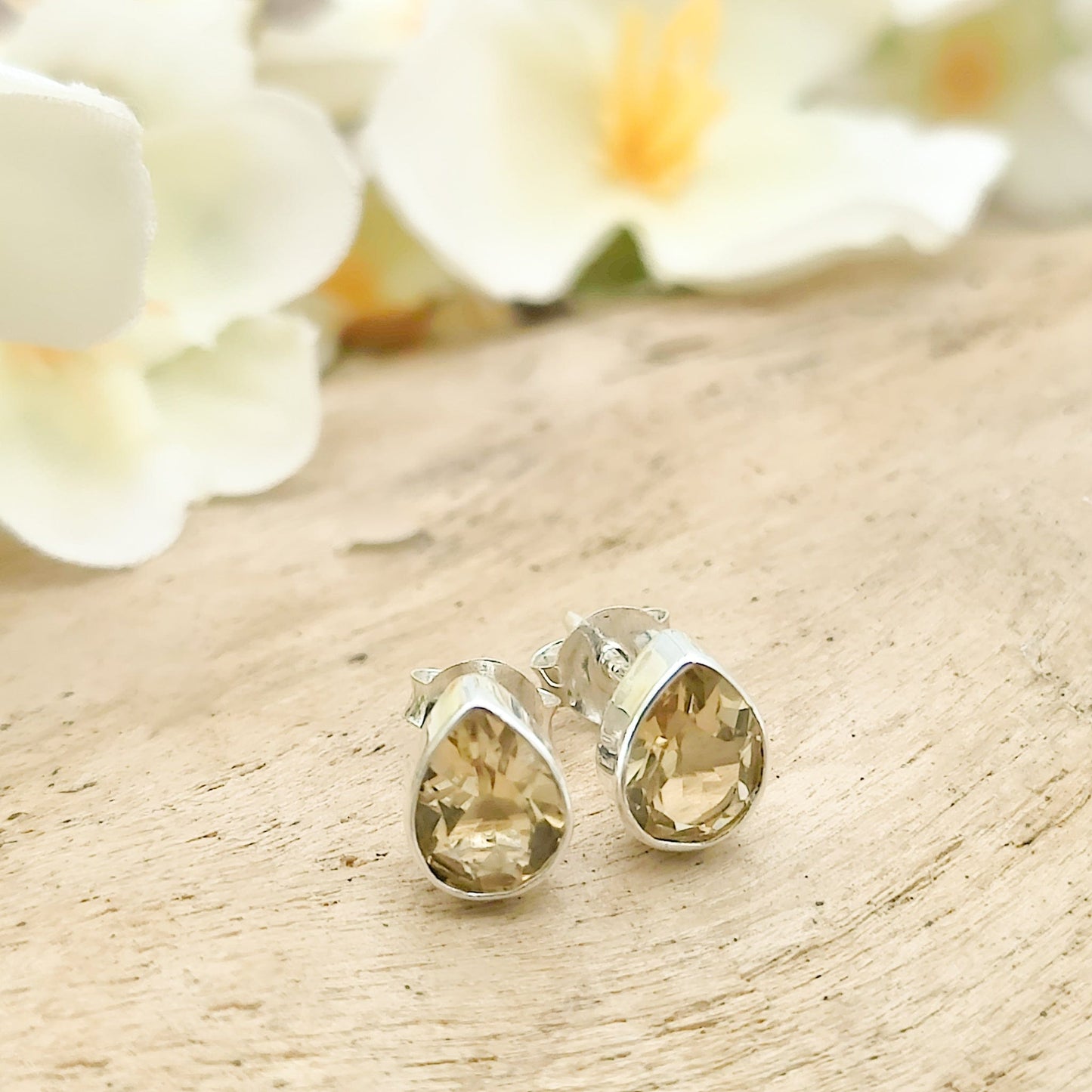 Citrine Earrings | Stud Teardrop | Scorpio Birthstone | Sterling Silver