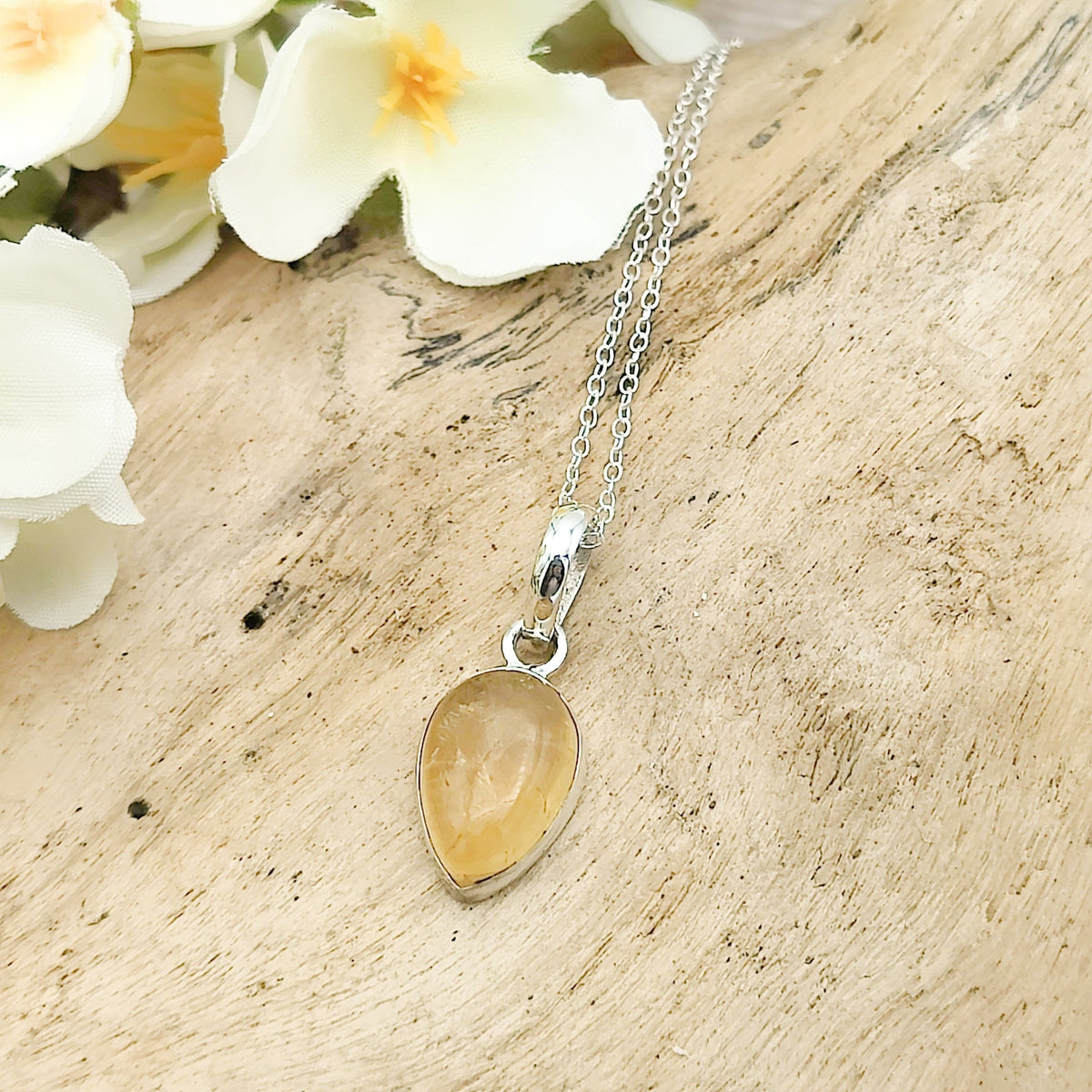 Citrine Pendant | 15mm teardrop | November birthstone | Sterling Silver