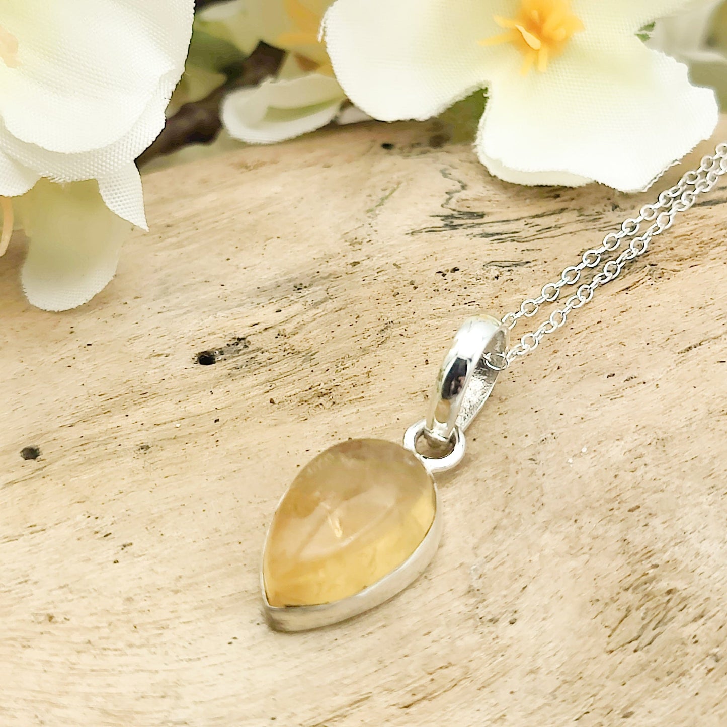 Citrine Pendant | 15mm teardrop | November birthstone | Sterling Silver