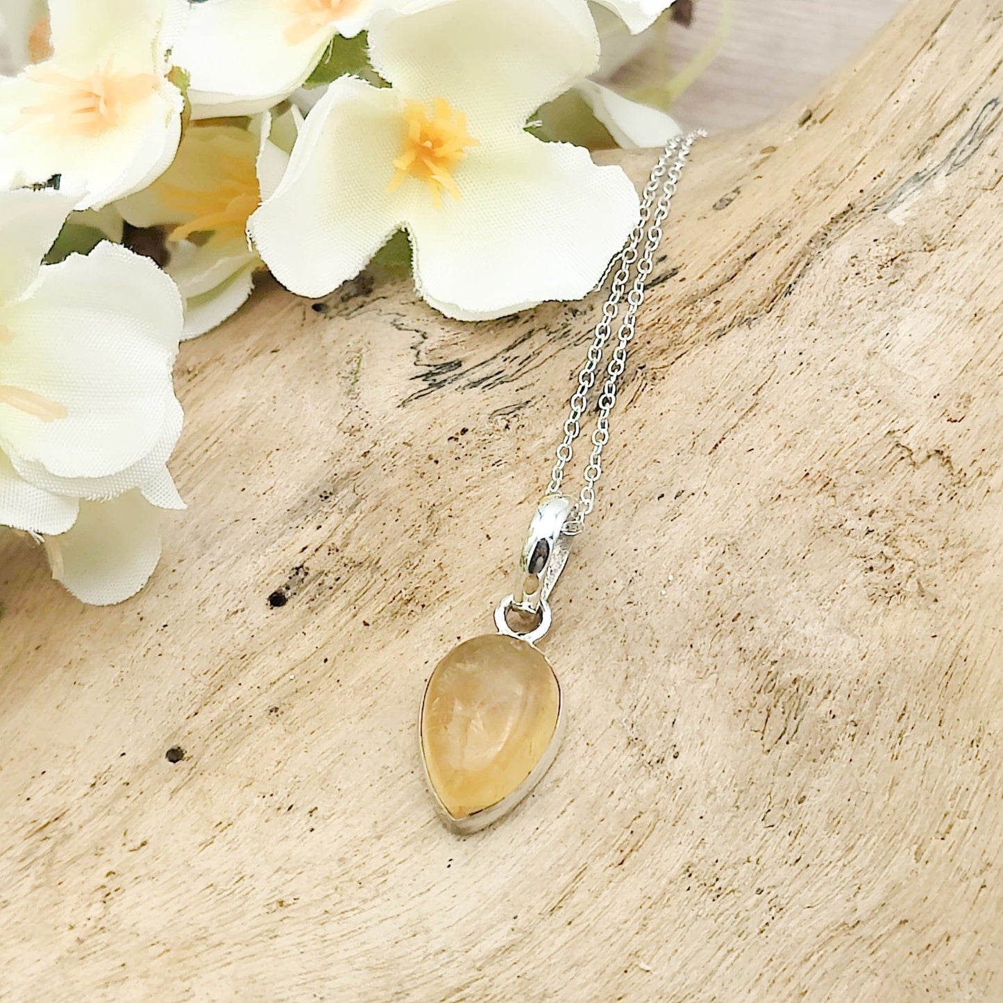 Citrine Pendant | 15mm teardrop | November birthstone | Sterling Silver