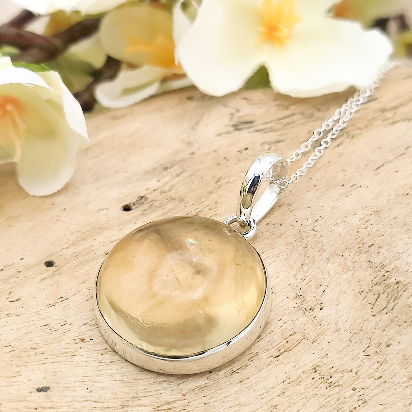Citrine Pendant | 20mm Circle | 13th Anniversary | Sterling Silver