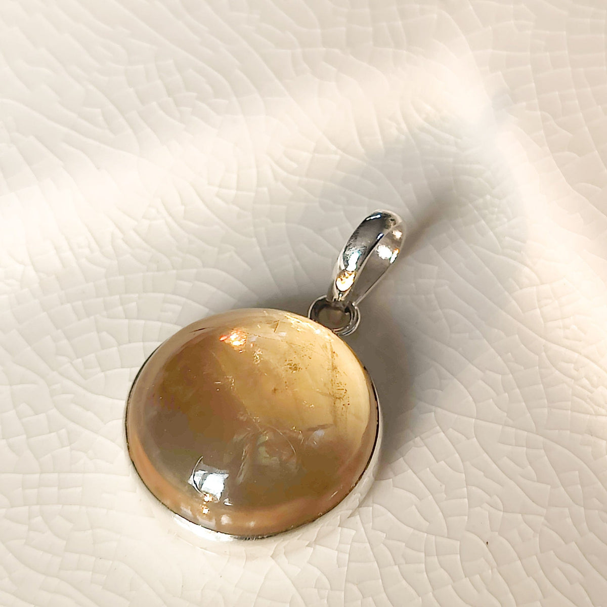 Citrine Pendant | 20mm Circle | 13th Anniversary | Sterling Silver