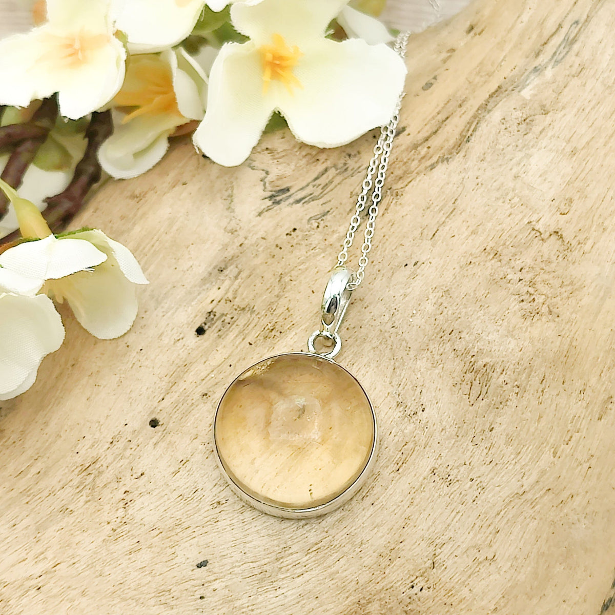 Citrine Pendant | 20mm Circle | 13th Anniversary | Sterling Silver