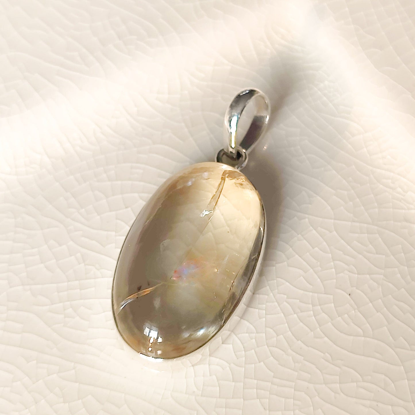 Citrine Pendant | 30mm Oval | 13th Anniversary | Sterling Silver