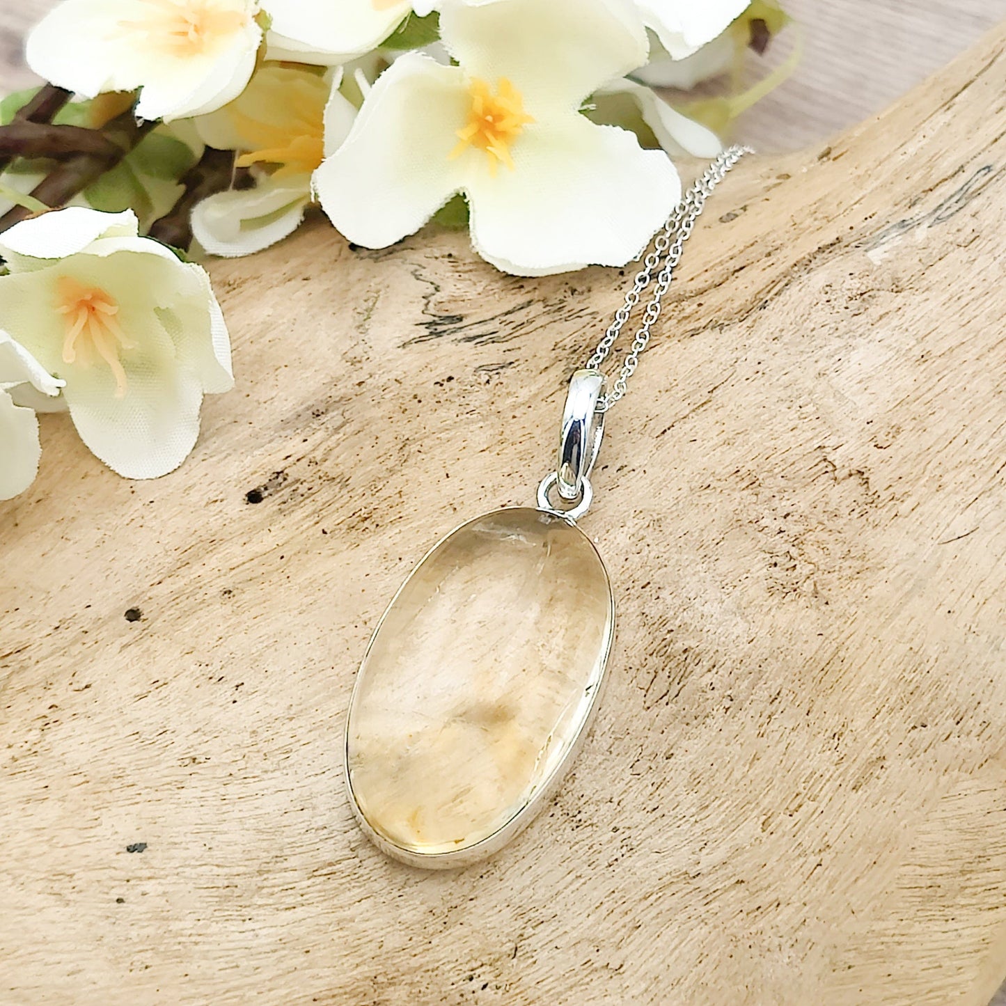 Citrine Pendant | 30mm Oval | 13th Anniversary | Sterling Silver