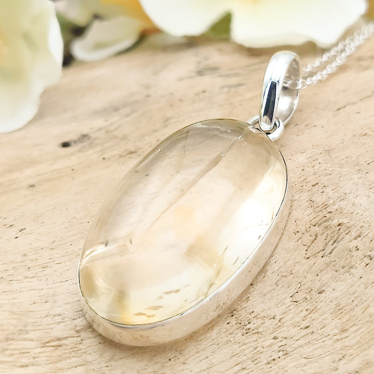 Citrine Pendant | 30mm Oval | 13th Anniversary | Sterling Silver