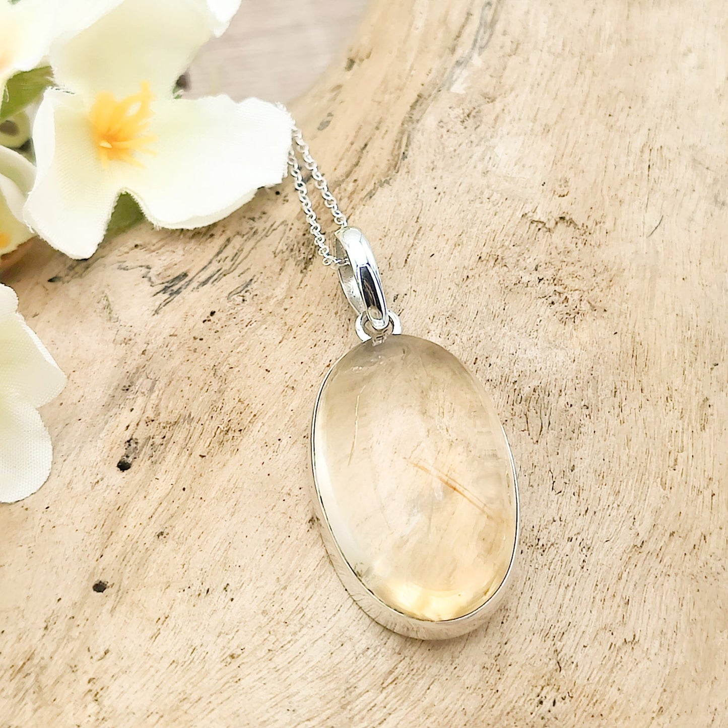 Citrine Pendant | 30mm Oval | 13th Anniversary | Sterling Silver