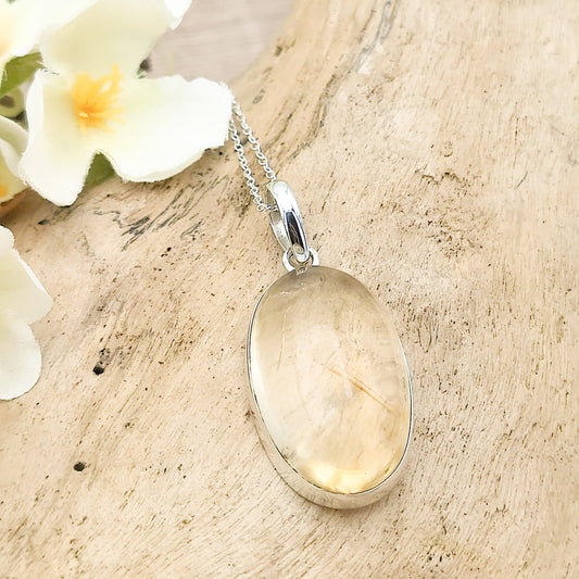 Citrine Pendant | 30mm Oval | 13th Anniversary | Sterling Silver