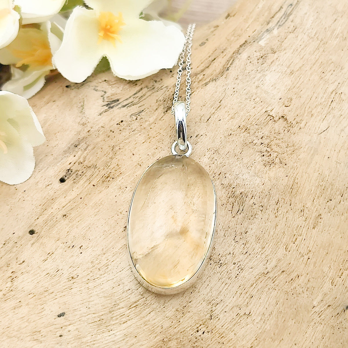 Citrine Pendant | 30mm Oval | 13th Anniversary | Sterling Silver