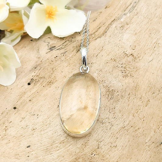 Citrine Pendant | 30mm Oval | 13th Anniversary | Sterling Silver