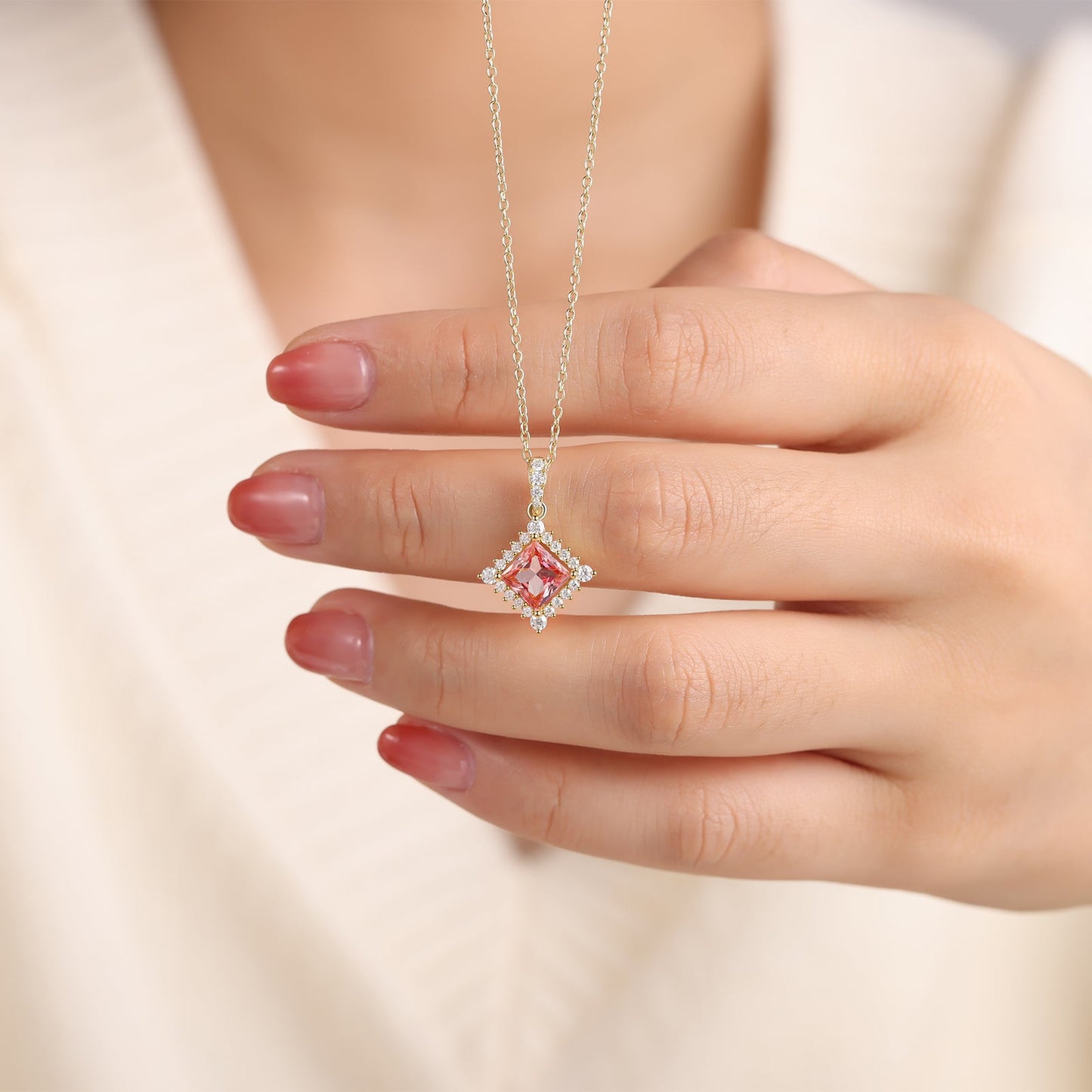 925 Sterling Silver Lab Pink Sapphire Necklace