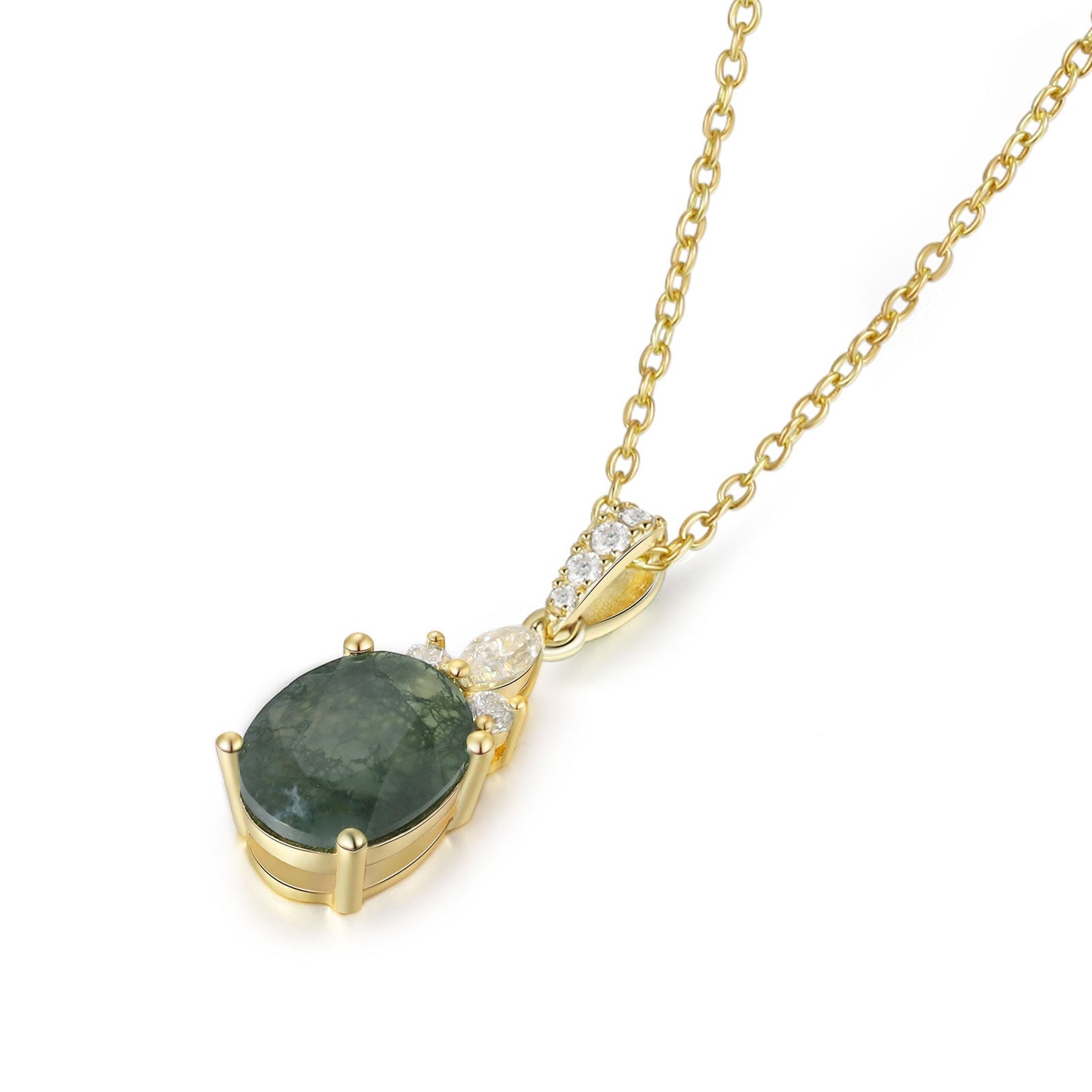 925 Sterling Silver Natural Moss Agate Necklace