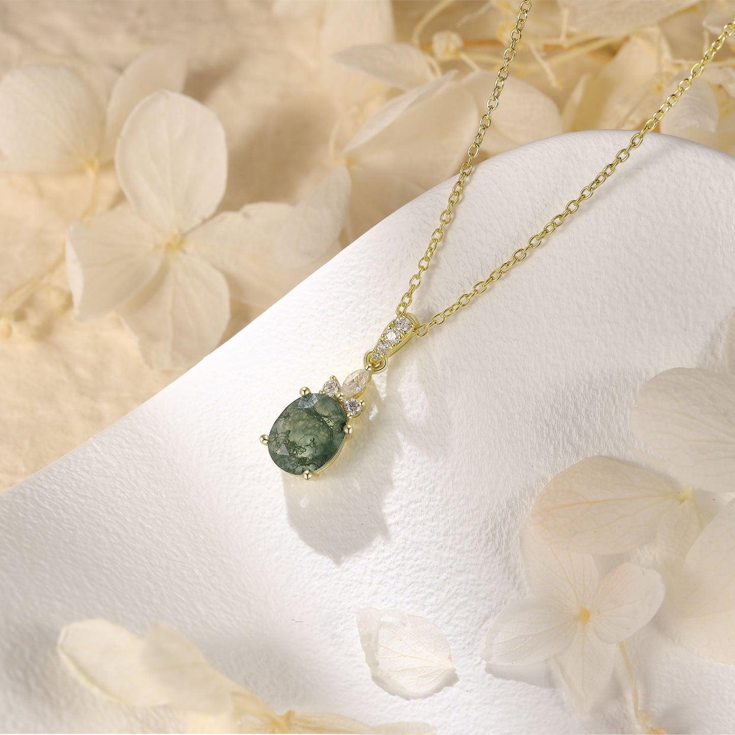 925 Sterling Silver Natural Moss Agate Necklace