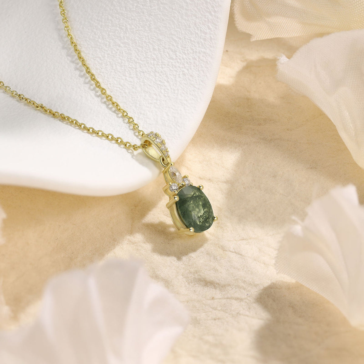 925 Sterling Silver Natural Moss Agate Necklace