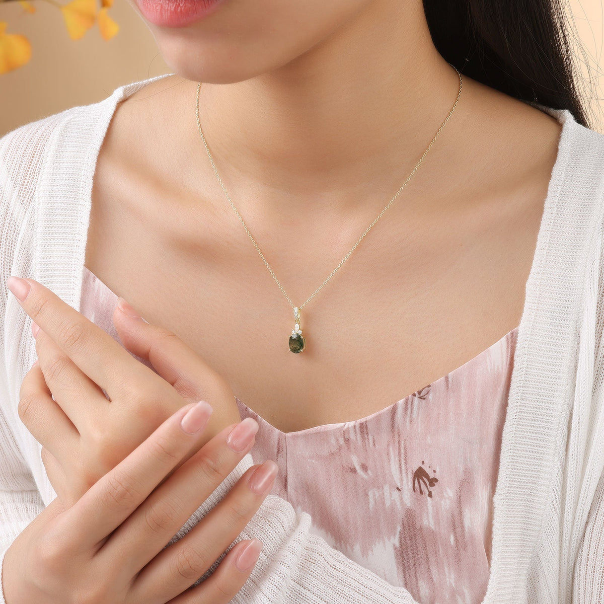 925 Sterling Silver Natural Moss Agate Necklace