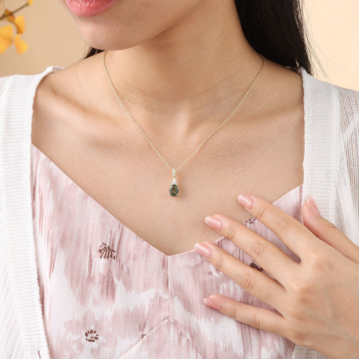 925 Sterling Silver Natural Moss Agate Necklace