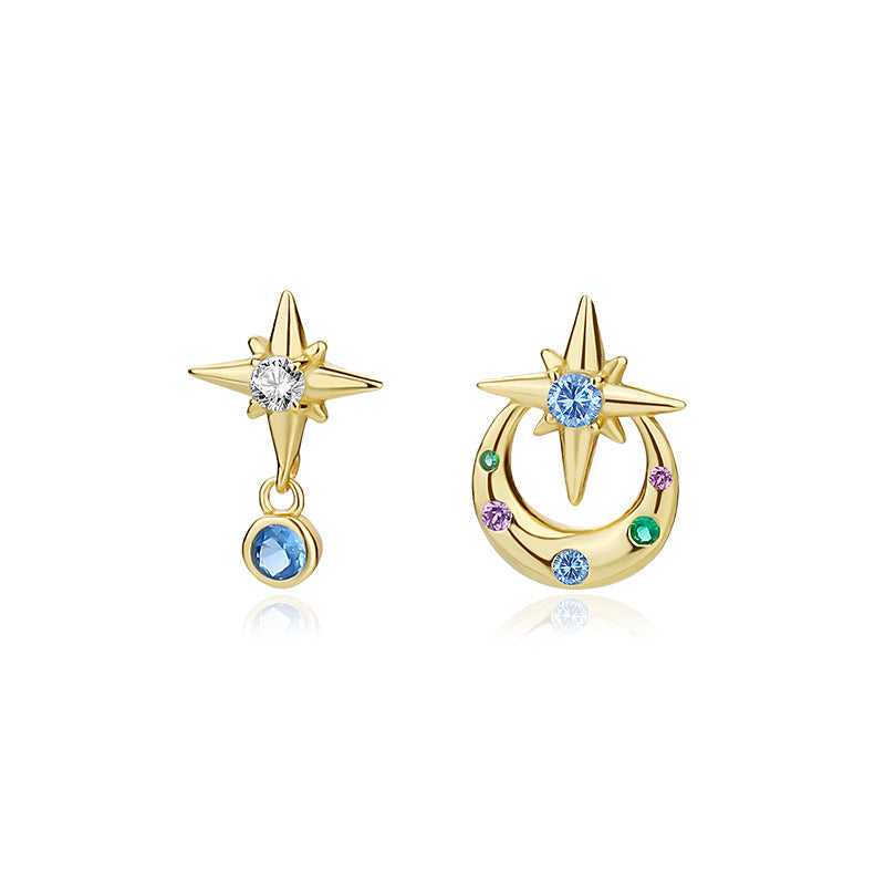925 Sterling Silver Asymmetrical Eight-Pointed Star Earrings