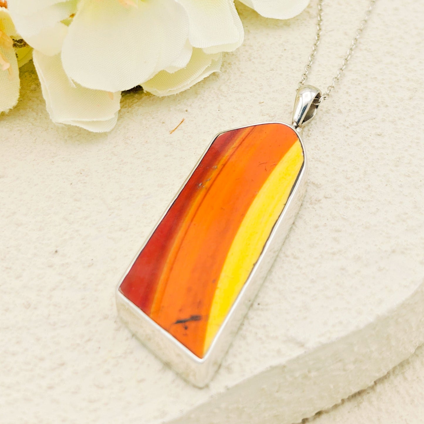 Clarice Cliff Pendants | Original 1930s Fragments | 40mm Orange Pieces | Recycled Sterling Silver