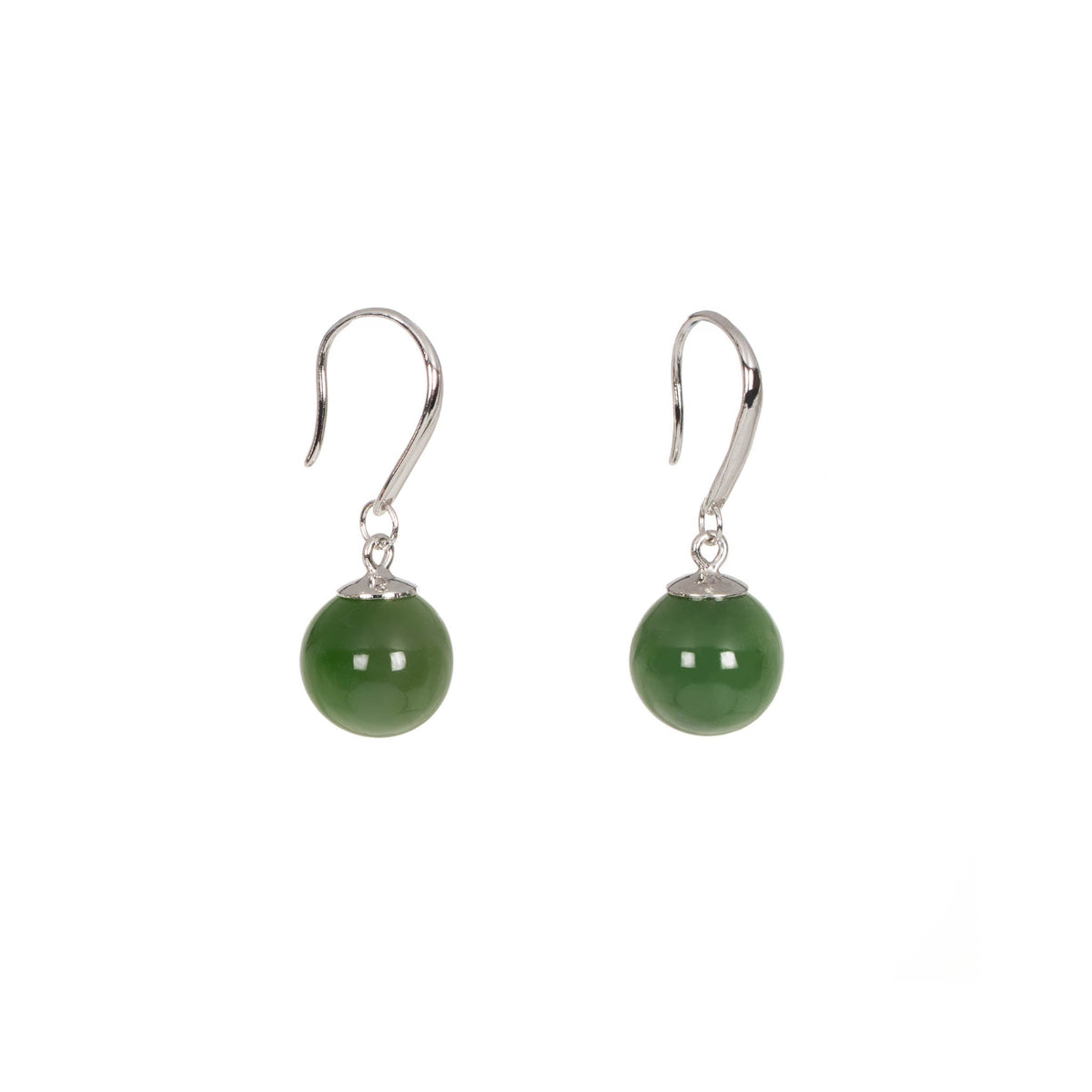 Classic Green Jade Drop Earrings – Nephrite Beads in Sterling Silver