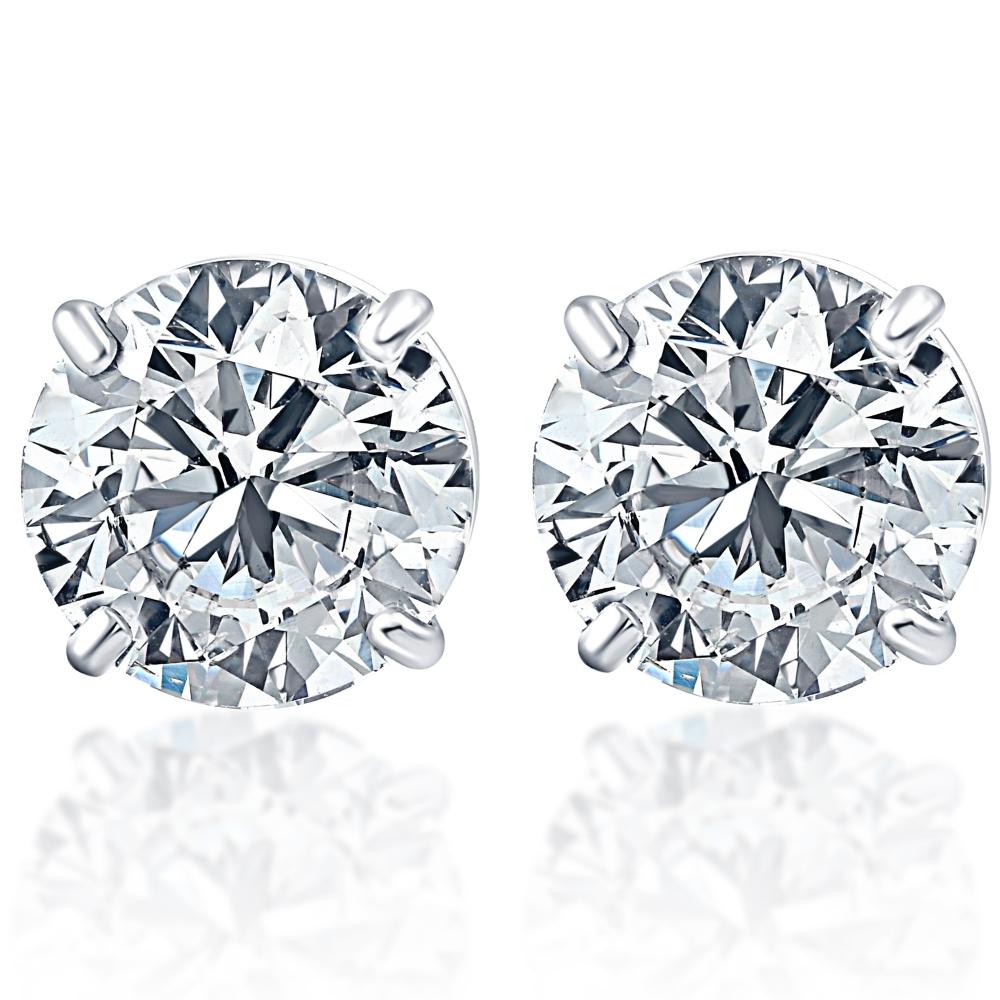 Certified 2Ct TW Diamond Studs 14k White Gold Lab Grown