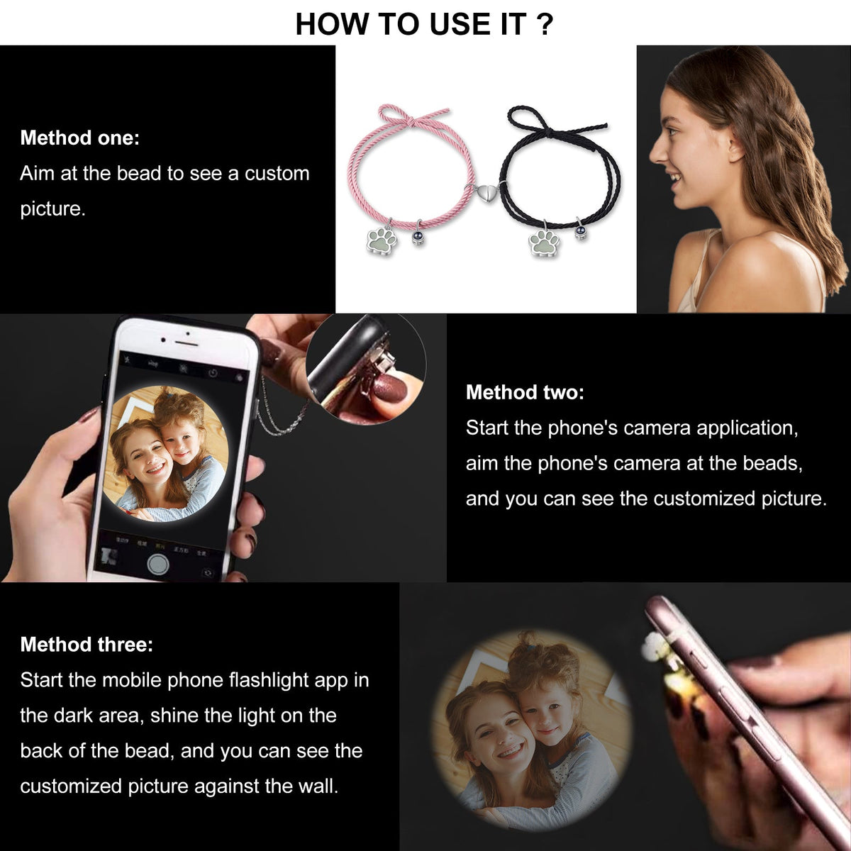Custom Couple Luminous Projection Woven Bracelet