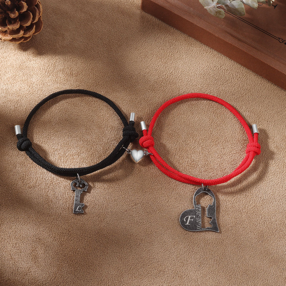 Custom Letter and Date Couple Bracelet