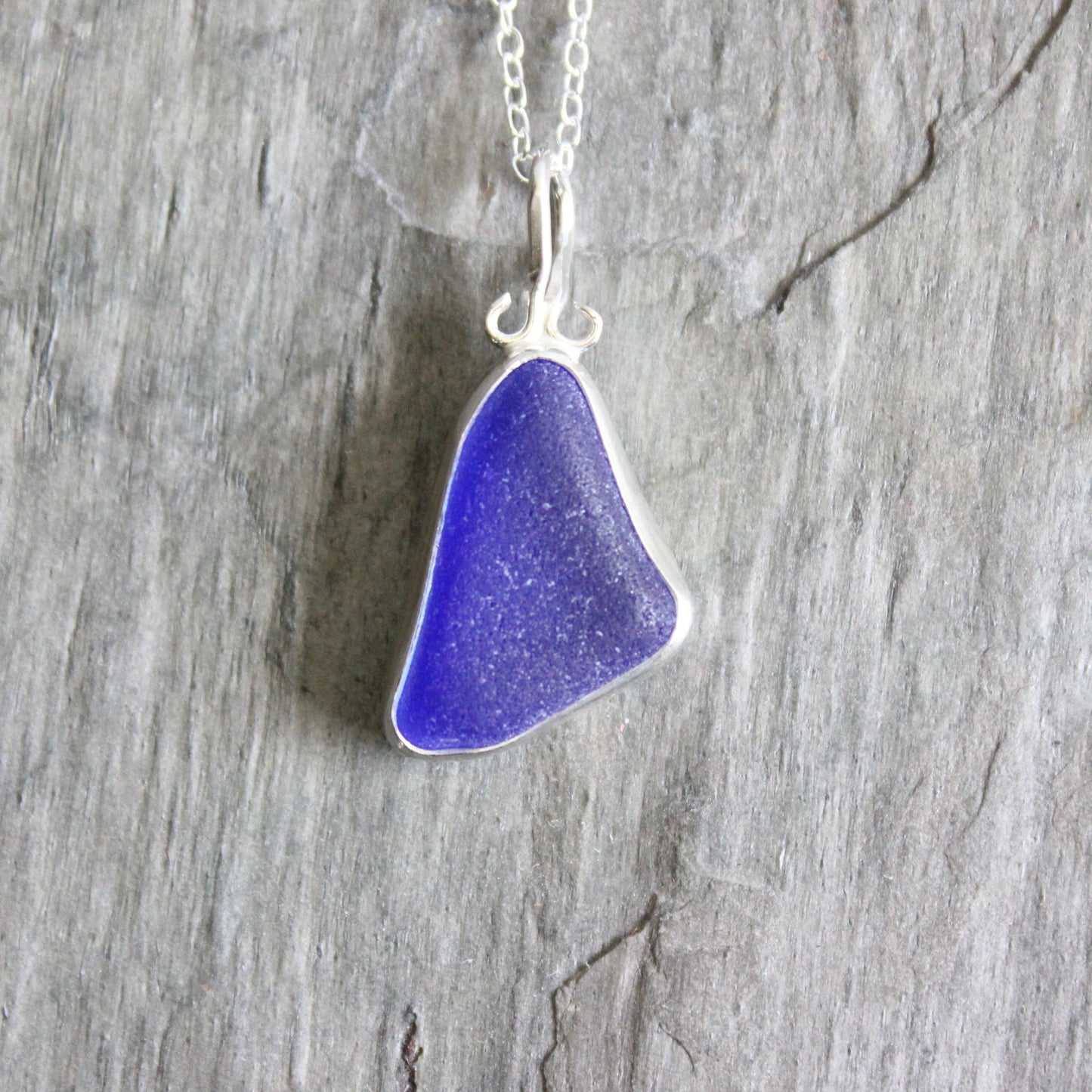 Cobalt Blue Sea Glass Necklace • Handmade • Sterling Silver • Beach Jewelry for Her