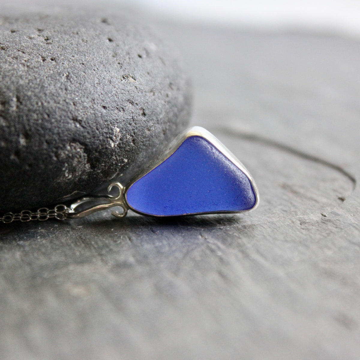 Cobalt Blue Sea Glass Necklace • Handmade • Sterling Silver • Beach Jewelry for Her