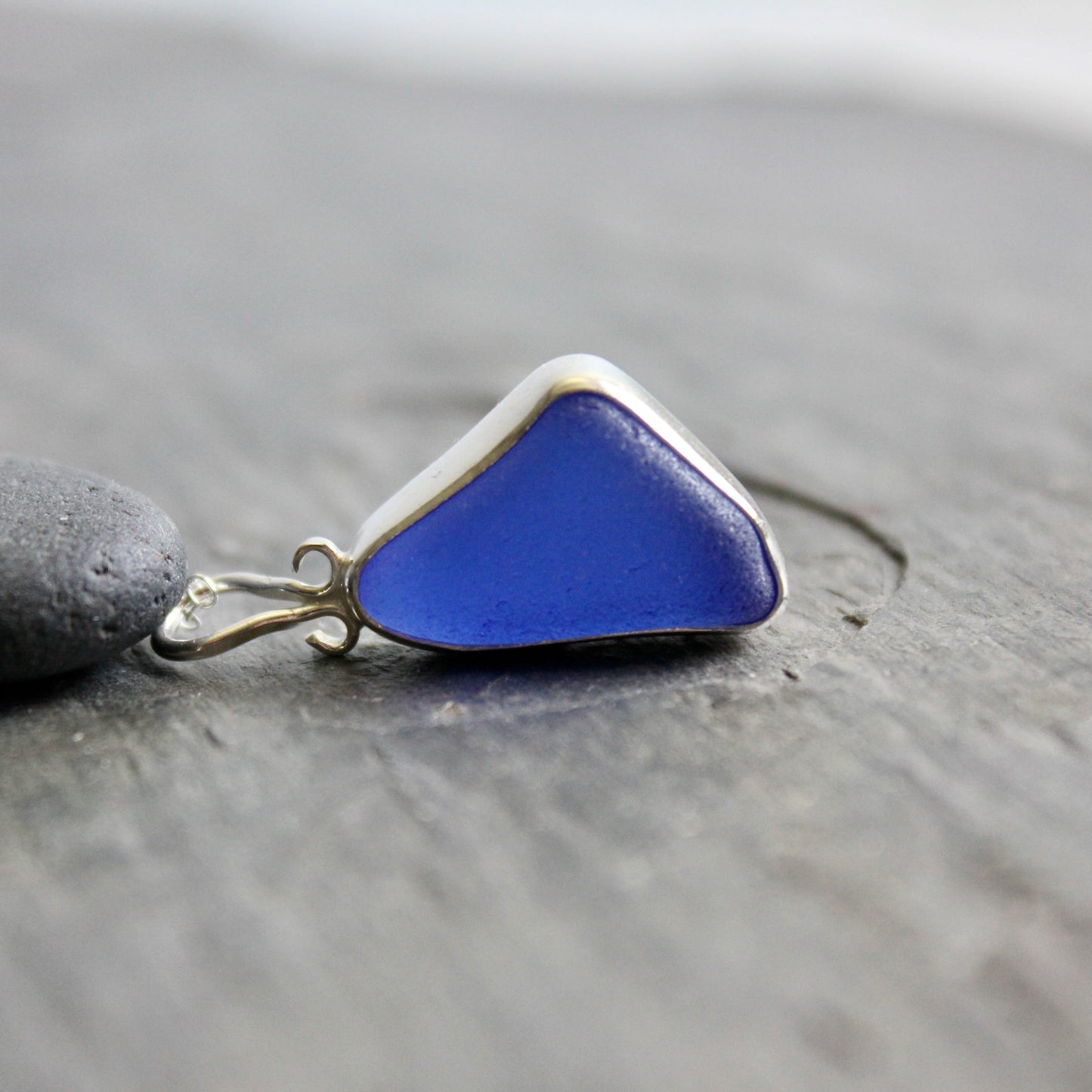 Cobalt Blue Sea Glass Necklace • Handmade • Sterling Silver • Beach Jewelry for Her