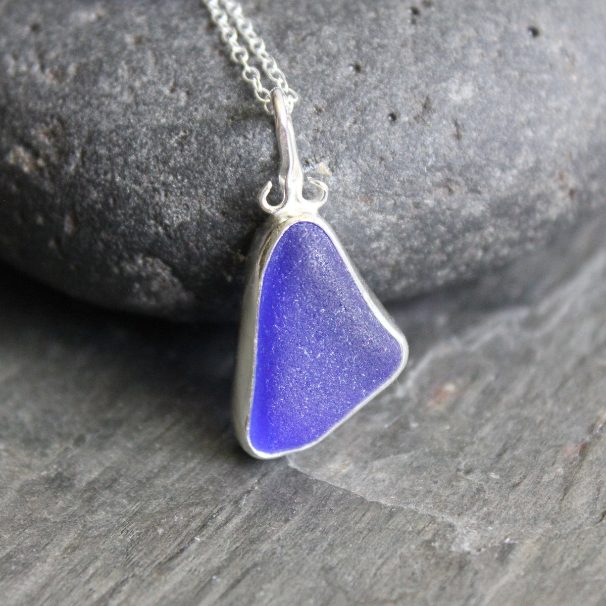 Cobalt Blue Sea Glass Necklace • Handmade • Sterling Silver • Beach Jewelry for Her