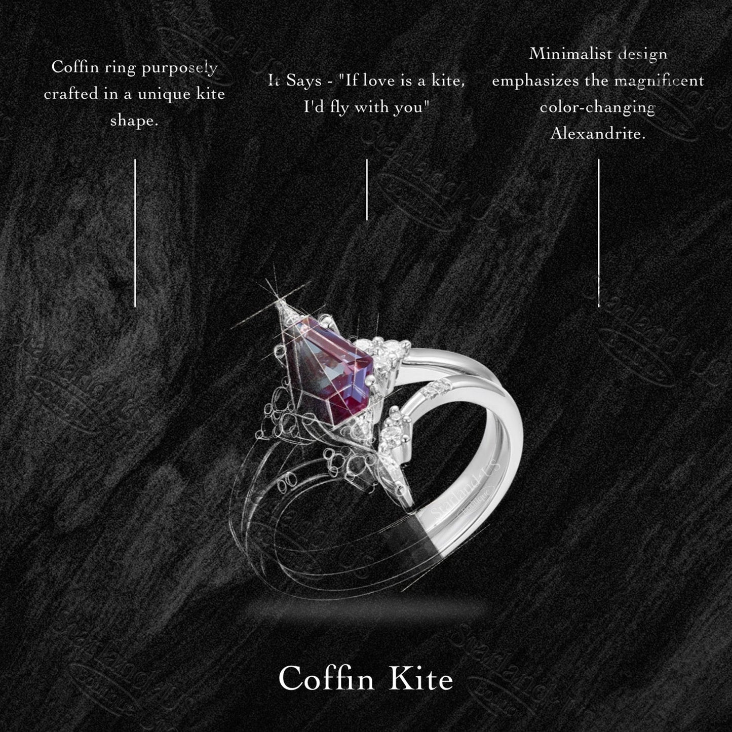 Unique Coffin Lab Pink Diamond Engagement Star Ring Set 2pcs - Coffin Kite
