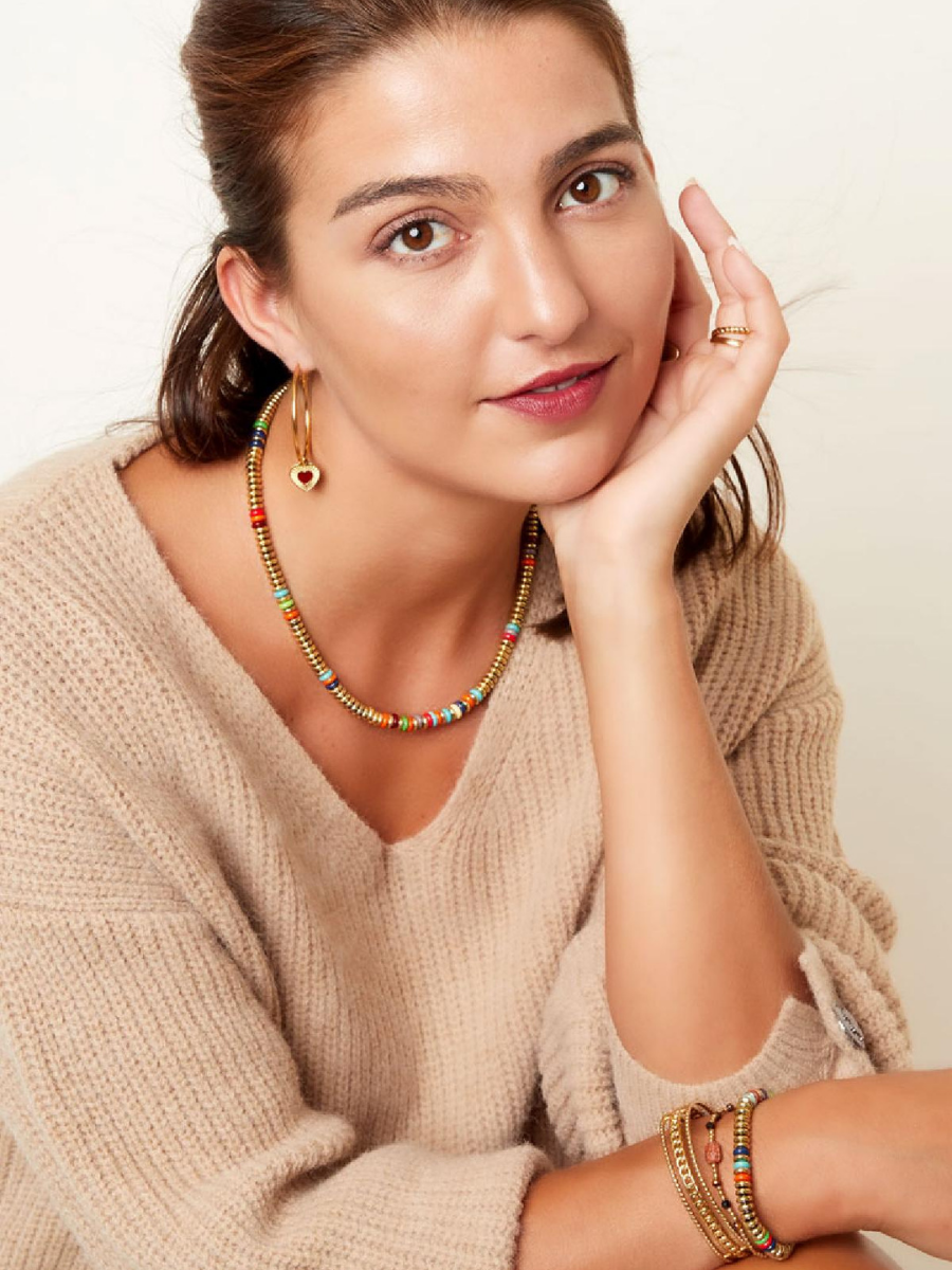Poppy necklace - multicolor semi-precious flat beads