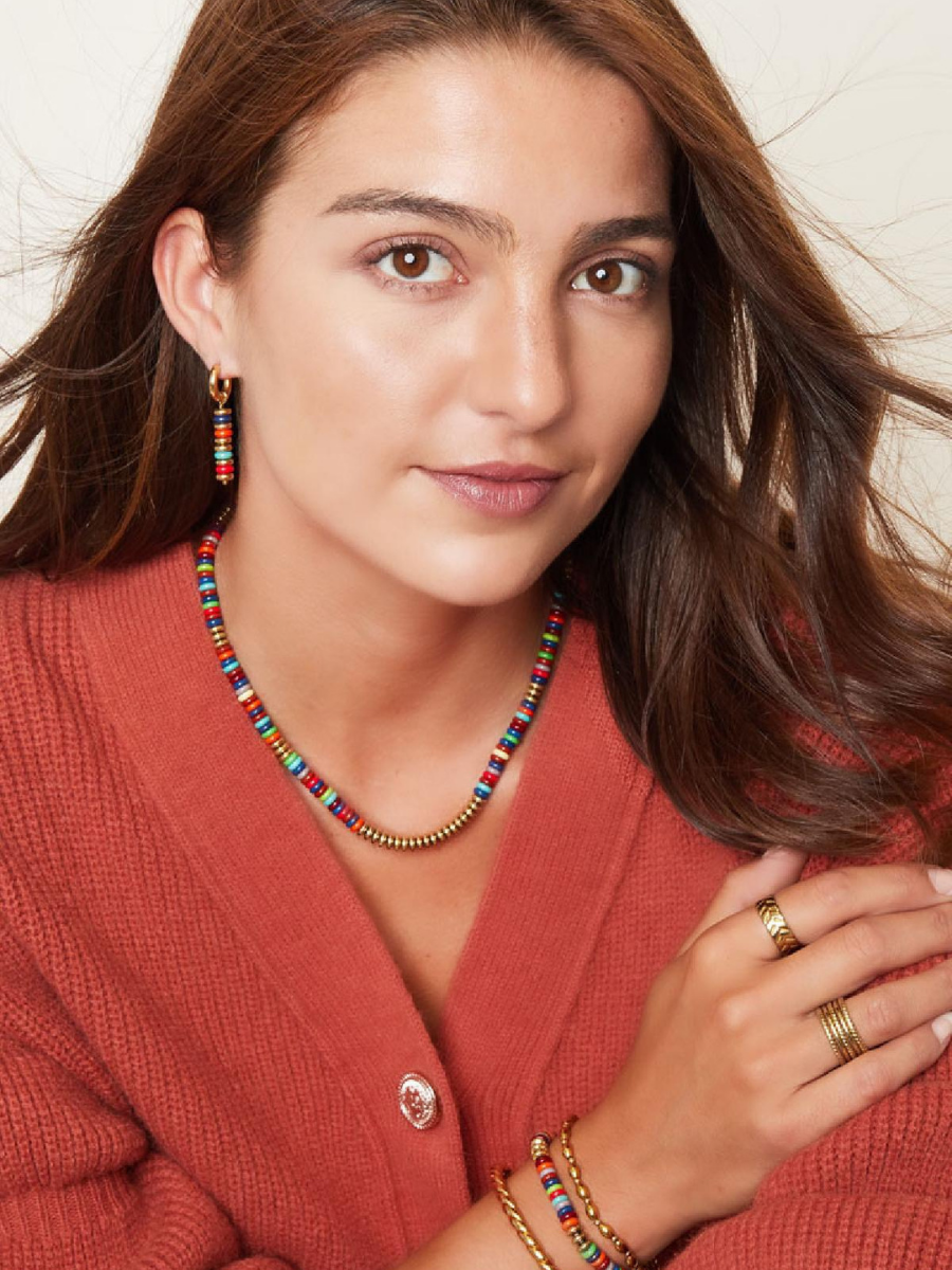 Raina necklace - multi-colored natural flat beads