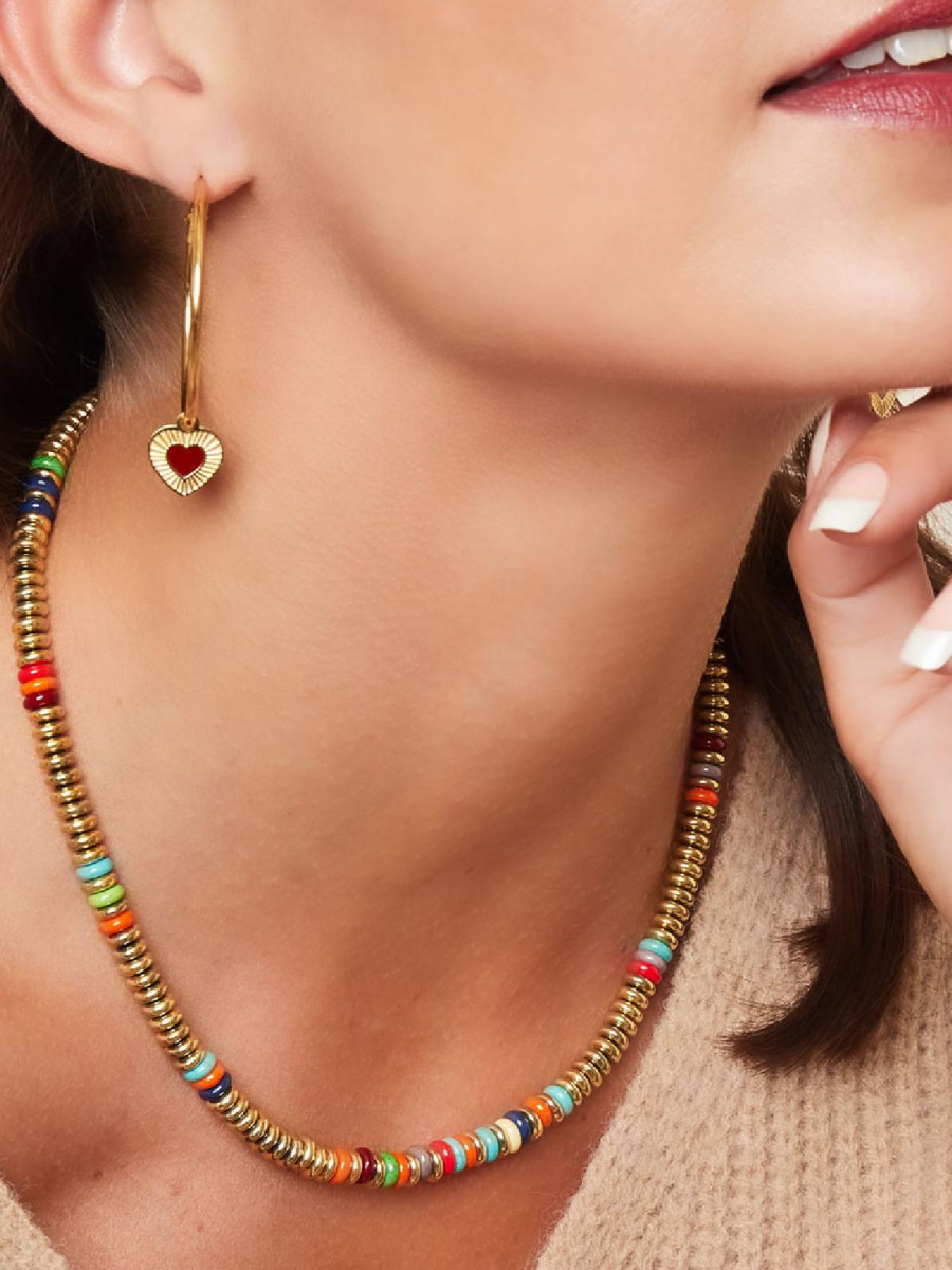 Poppy necklace - multicolor semi-precious flat beads