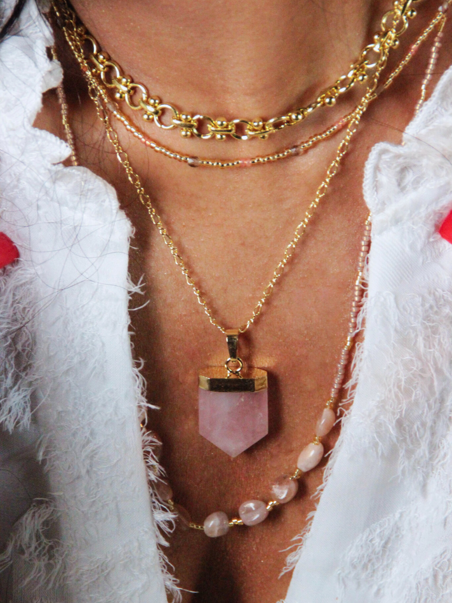 MATHILDA necklace - Natural stone shield pendant