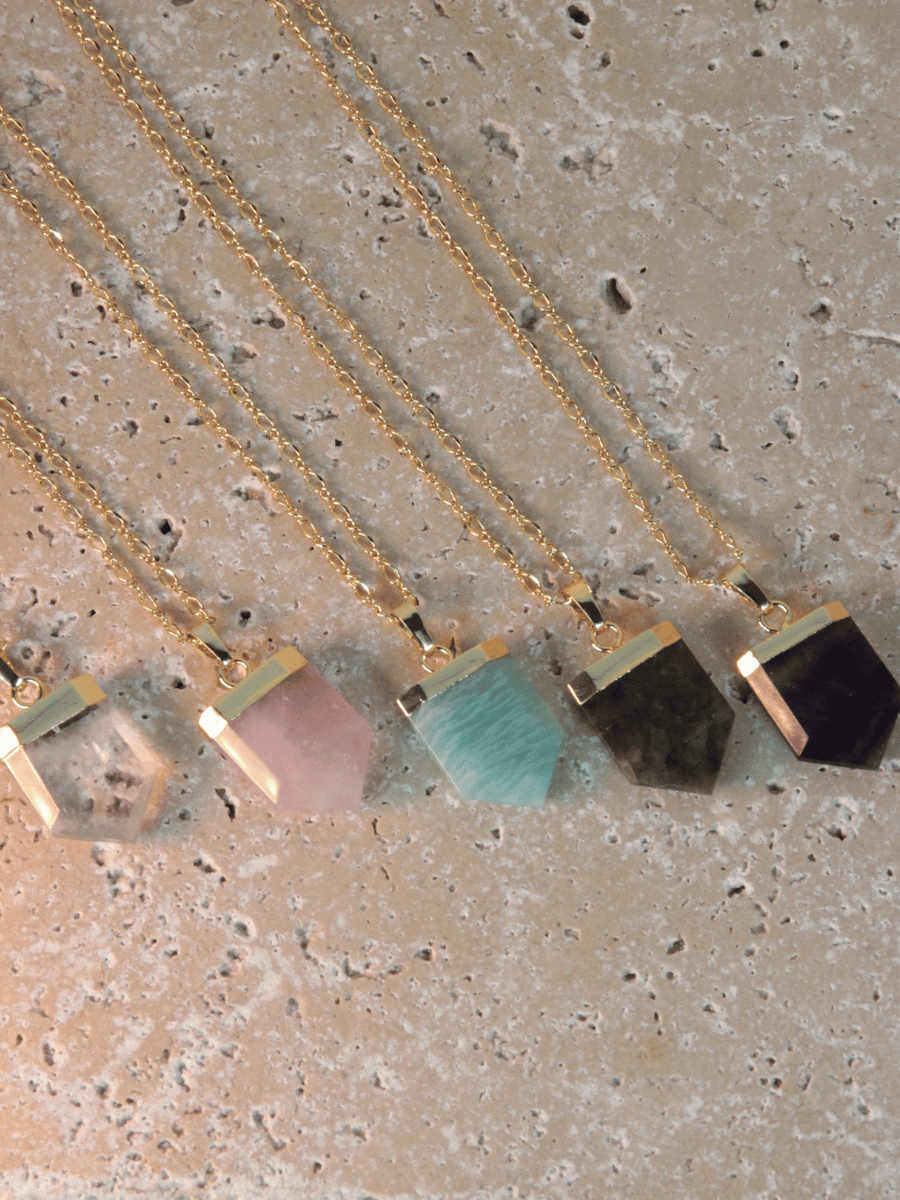 MATHILDA necklace - Natural stone shield pendant