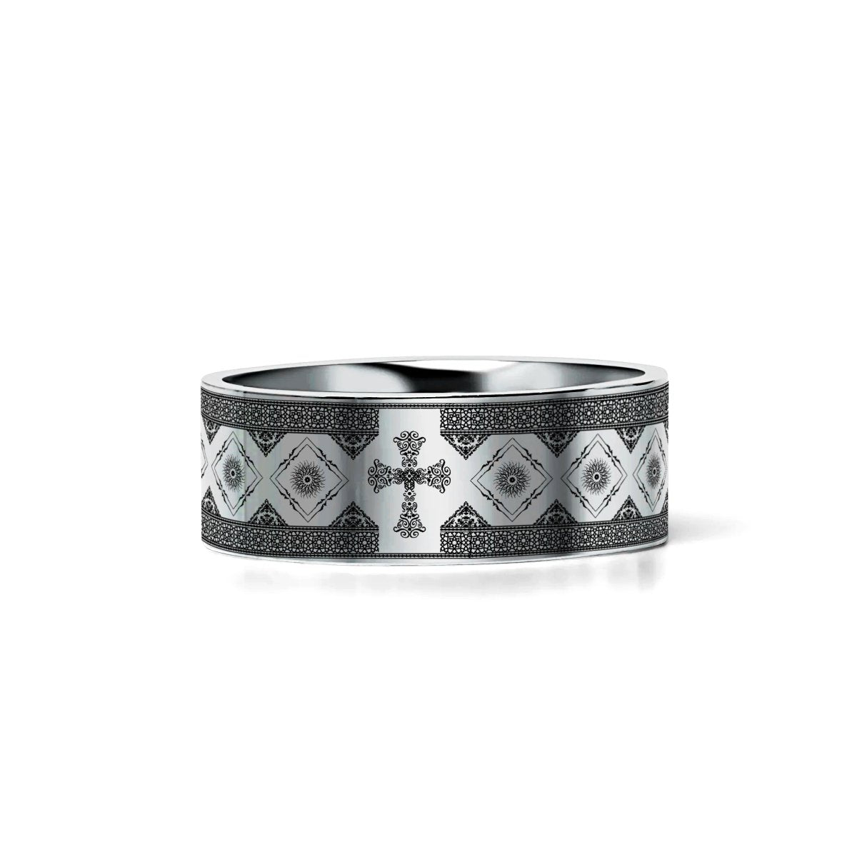 CONSECRATE | Tungsten Cross Pattern Wedding Band, Flat Classic