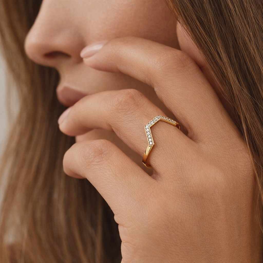 Chevron Lab Grown Diamond Curved Wedding Band