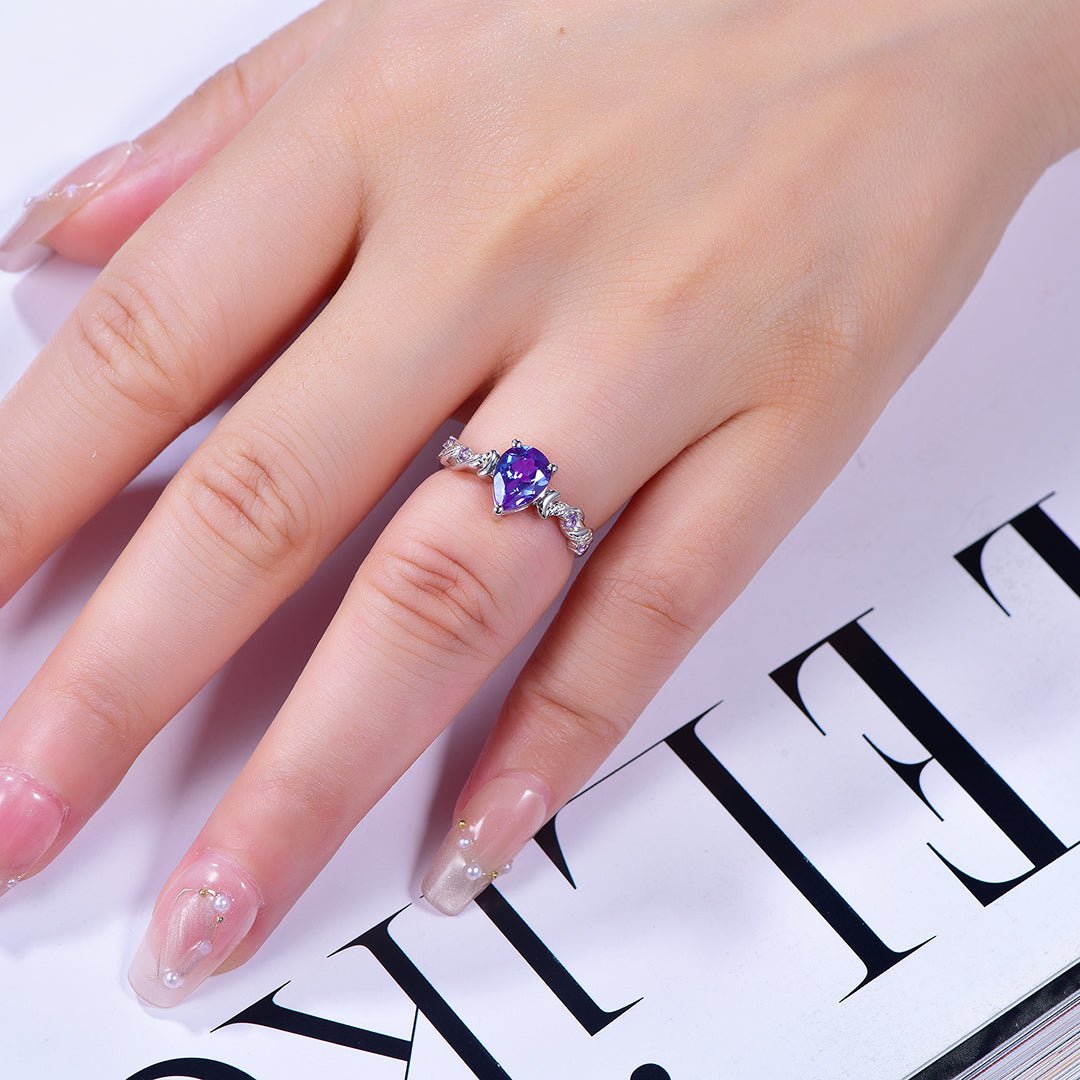Crescent Bloom Alexandrite Ring in 14k White Gold