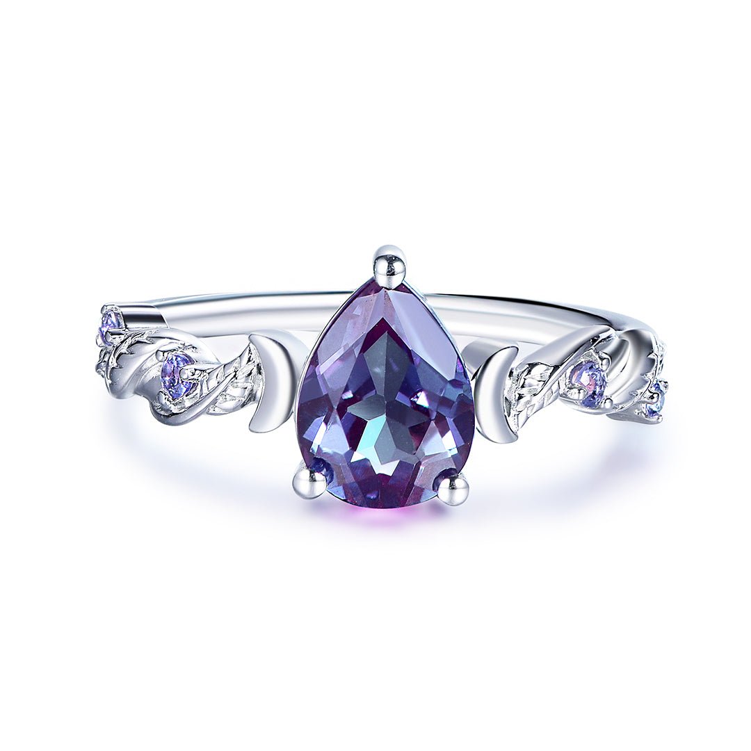 Crescent Bloom Alexandrite Ring in 14k White Gold