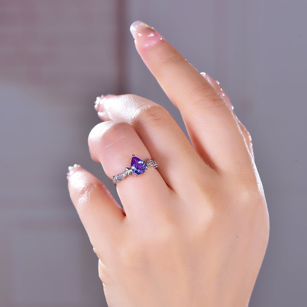 Crescent Bloom Alexandrite Ring in 14k White Gold