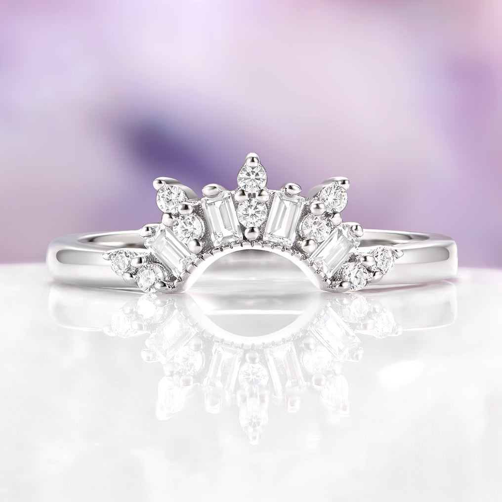 Art Deco Crown Wedding Band in Sterling Silver