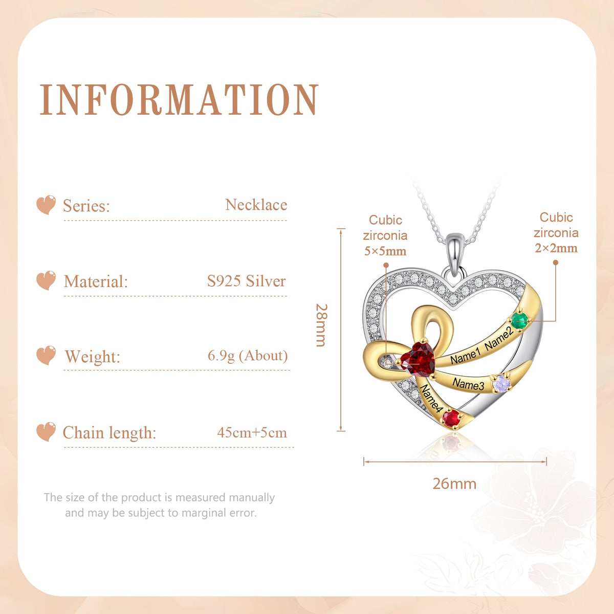 925 Sterling Silver Custom Birthstone necklace