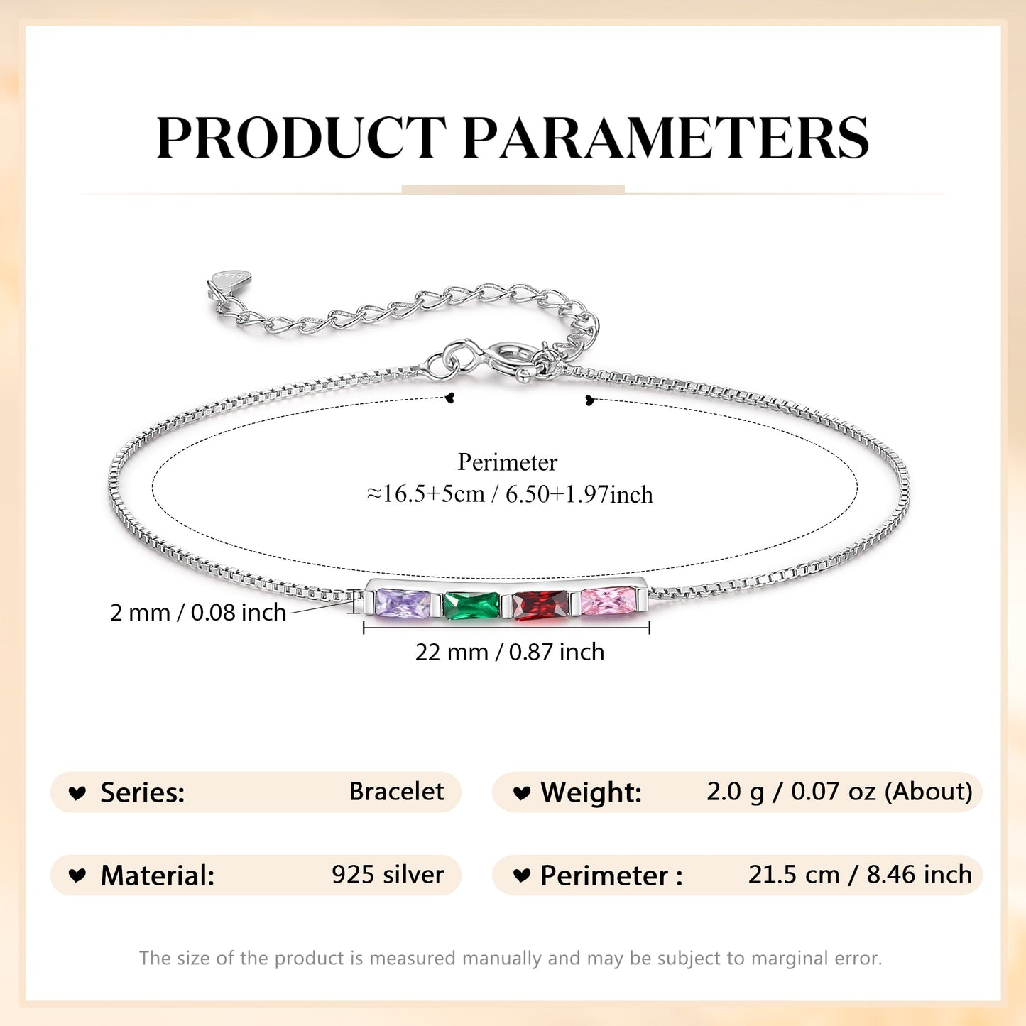 925 Sterling Silver Custom Birthstone Bracelet