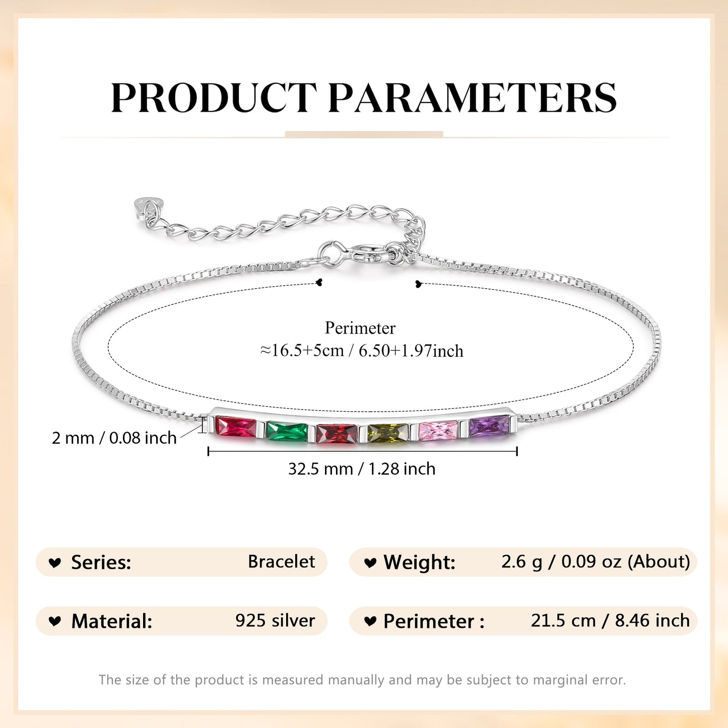 925 Sterling Silver Custom Birthstone Bracelet