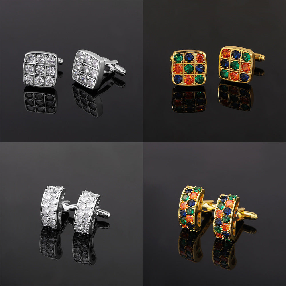 Architectural Square & Curved CZ Cufflinks - Premium Geometric Pavé Cuff Links for Men's Formal Dress